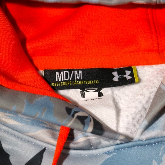 Under Armour Men Hoodie M Gray Camouflage Long Sleeve Logo Oversized - Picture 9 of 10